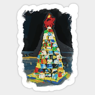 Crab Basket Christmas Tree with Lights in Watercolor Sticker